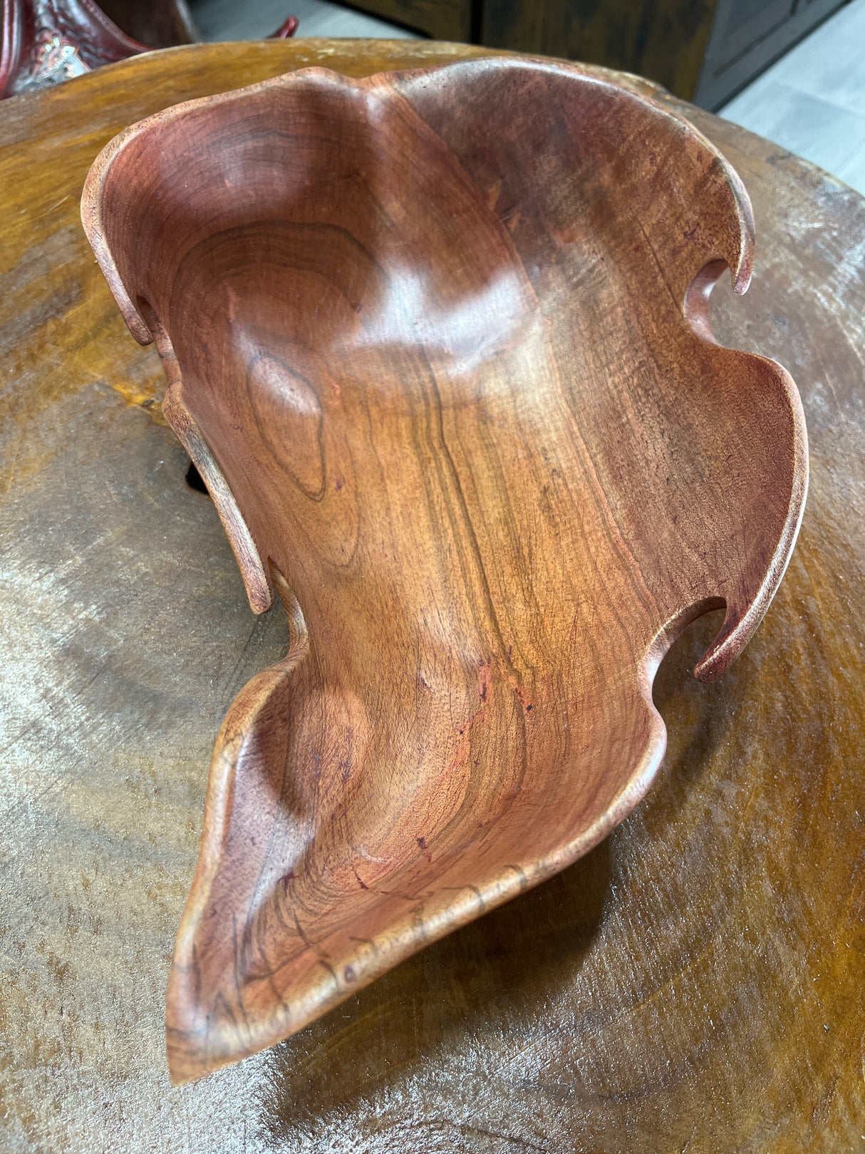 Medium Size Handmade Red Wooden Leaf Salad and Serving Dish