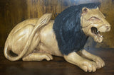 Hand Carved Resting Lion with a Warning Growl