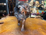 Hand Carved Wooden Reddish Brown Growling Lion