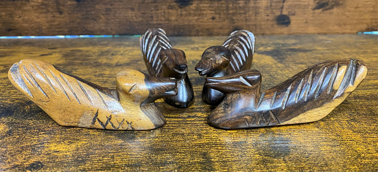 Set of Four Handmade Ebony Wooden Ducks