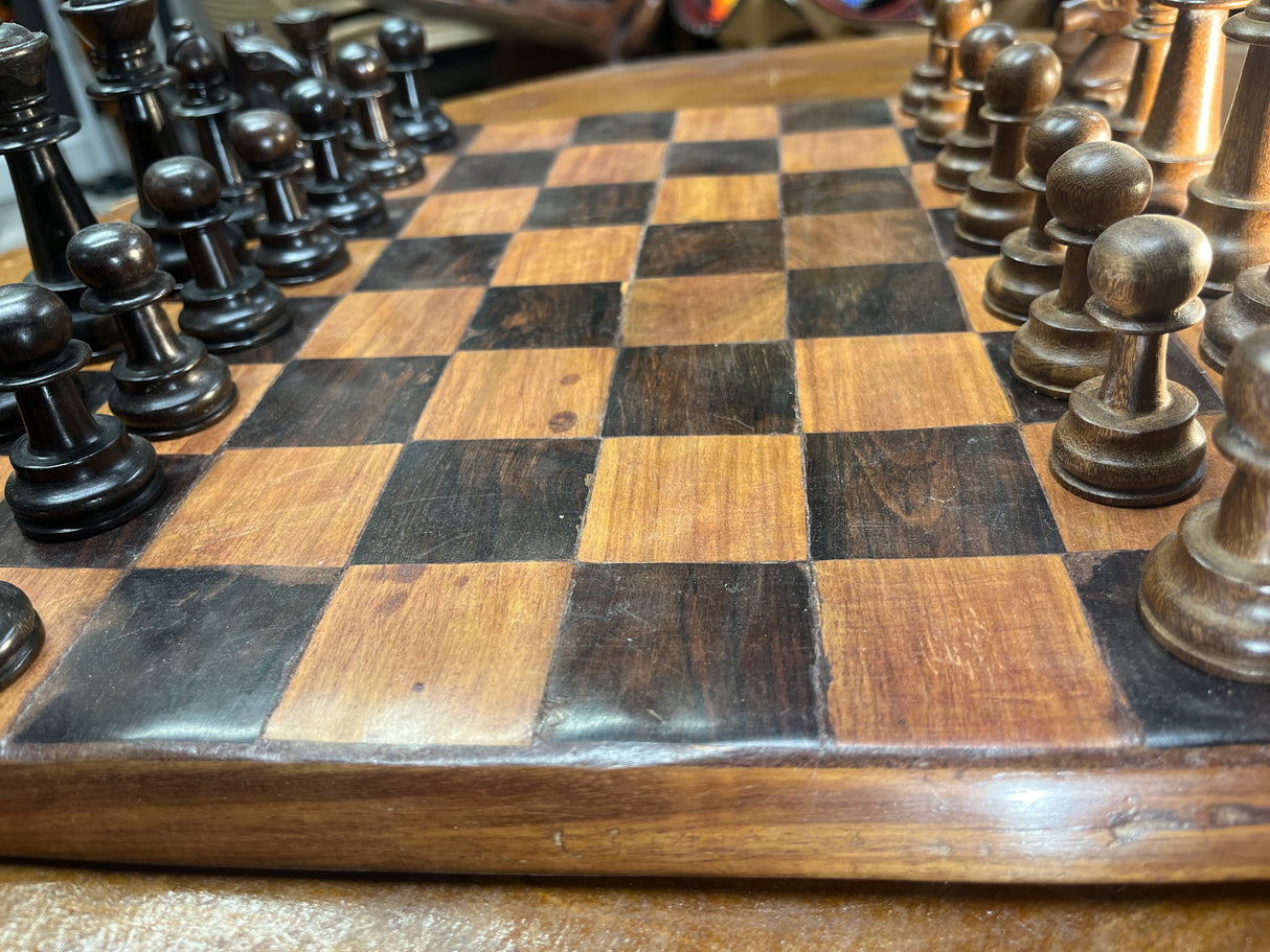 Handmade Chess Board with Ebony and Mahogany Pieces