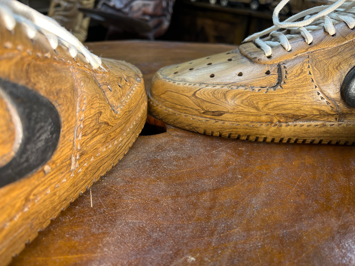 Pair of Nike Air Force One Low with Laces V1.1 Hand Carved Mahogany Display Piece