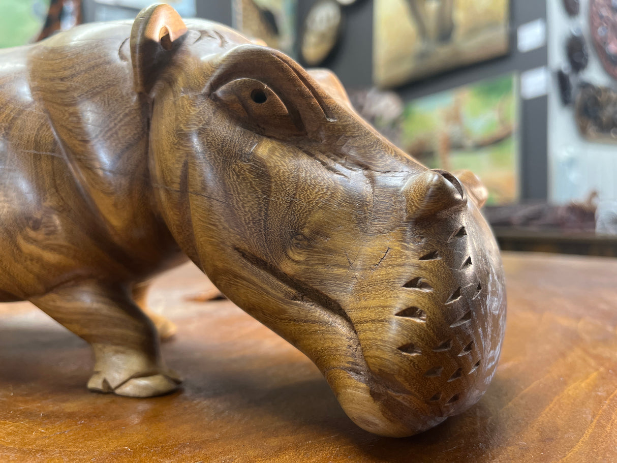 Hand Carved Wooden Hippo