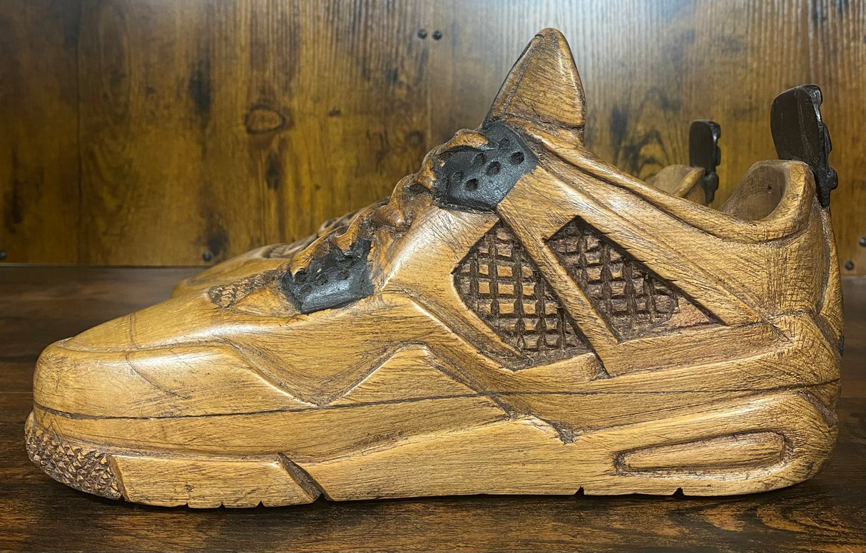 Pair of Jordan 4 V3.1 Hand Carved Mahogany Display Piece