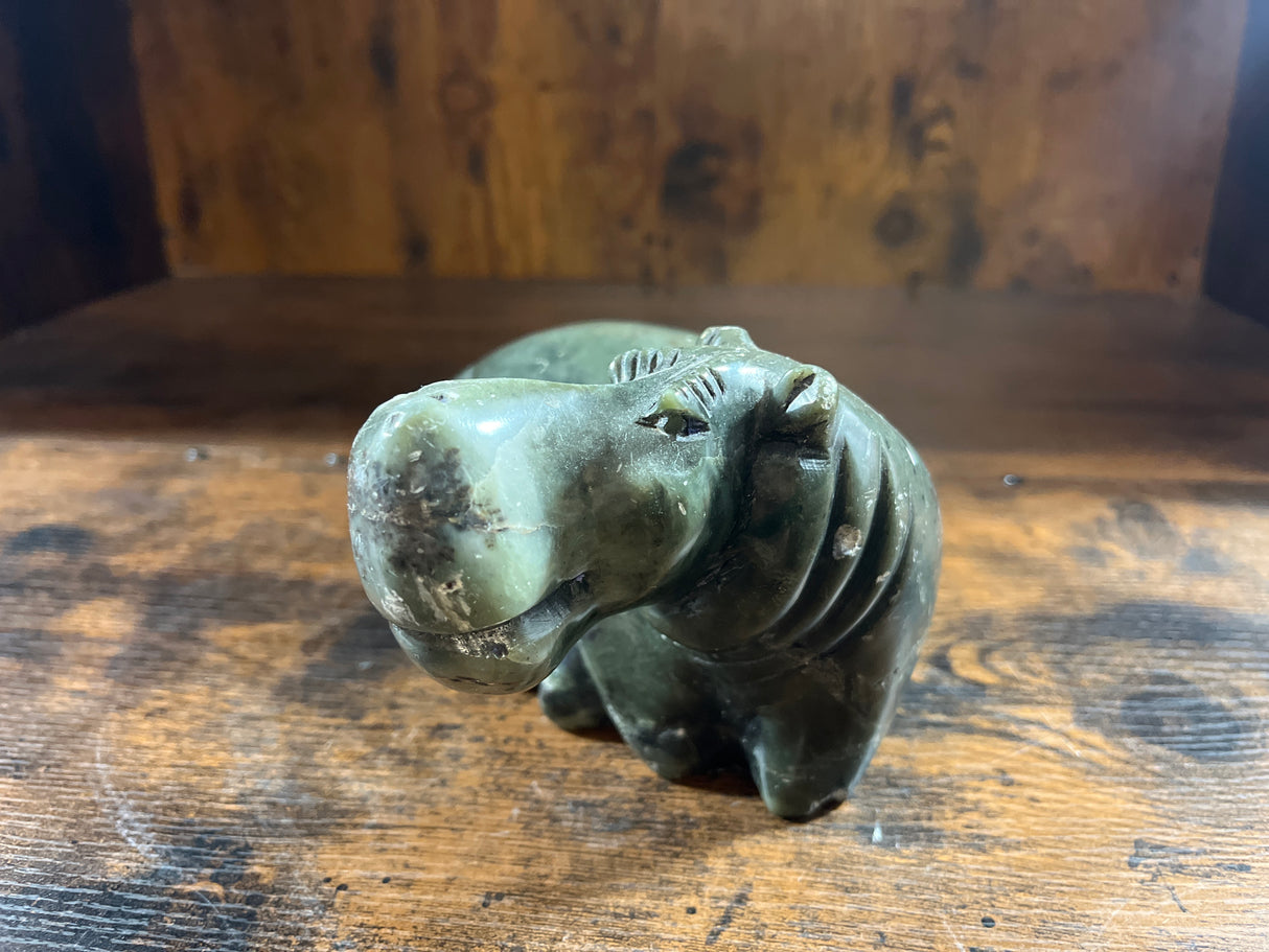 Small Green Stone Hippo