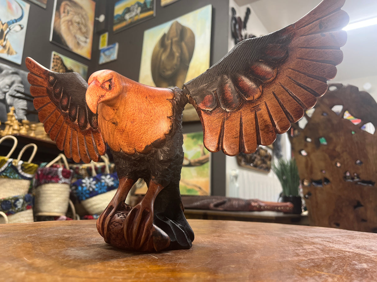 Bold and Stunning Eagle with Spread Wings (3 Piece) Wooden Mantle Top Centre Piece