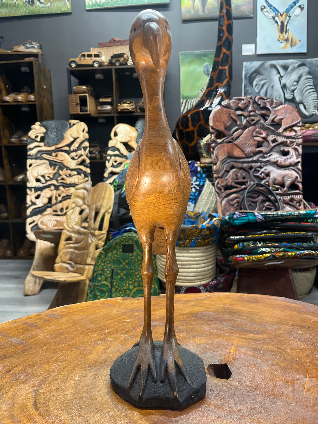 Hand Carved Wooden Crane Bird Malawi