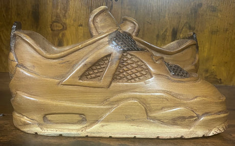 Pair of Jordan 4 V1.2 Hand Carved Mahogany Display Piece