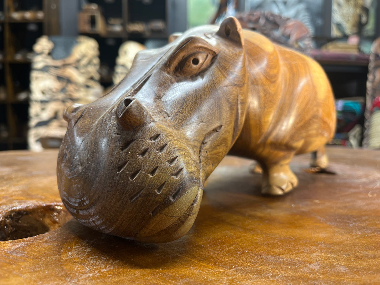 Hand Carved Wooden Hippo