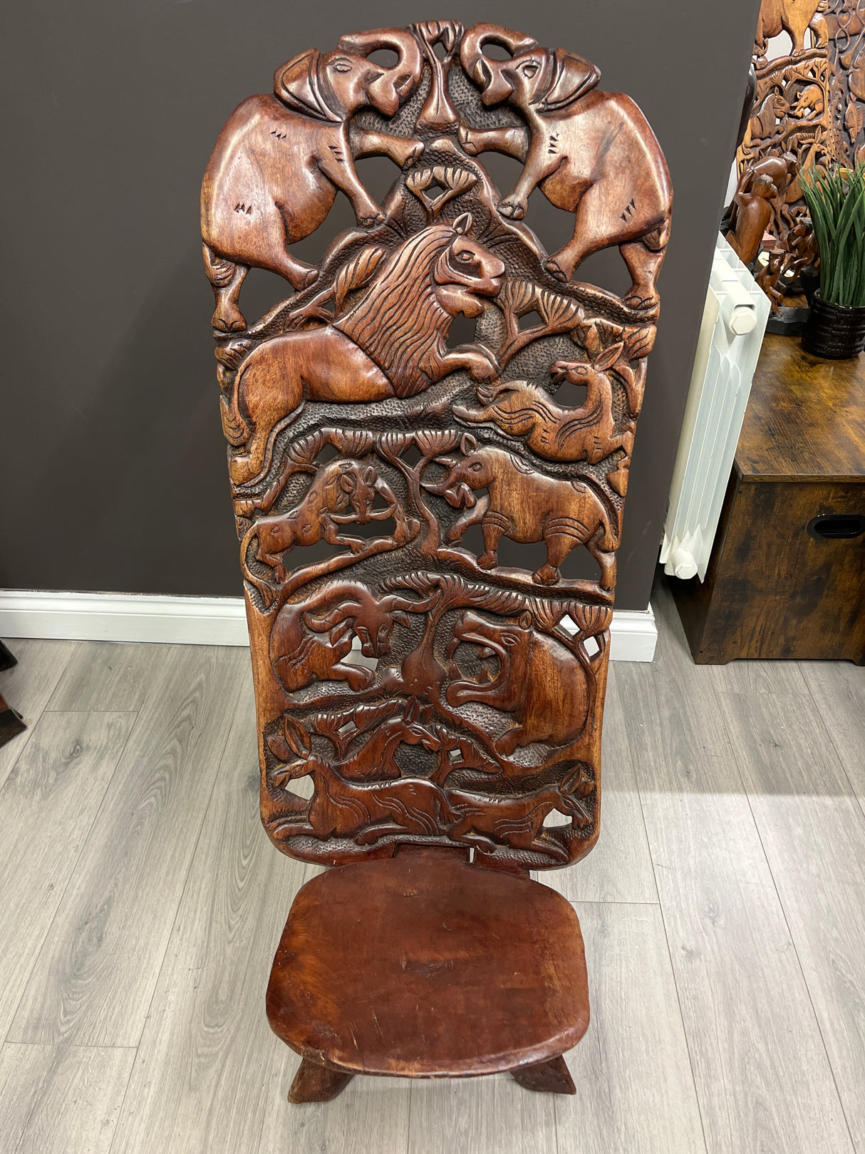 Large Functional Hand Carved Malawian Animal Story Chair