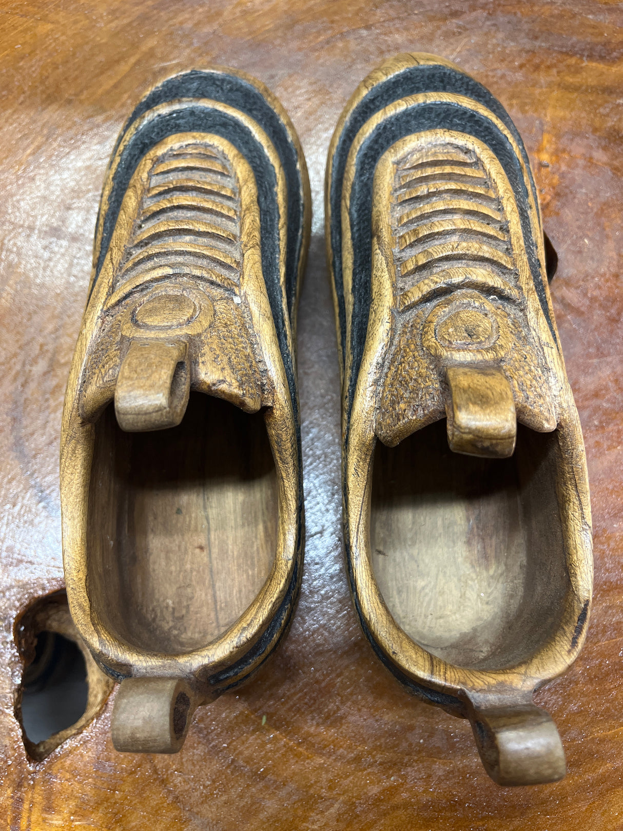 Pair of Nike Air Max 97 V1.2 Hand Carved Painted Mahogany Display Piece
