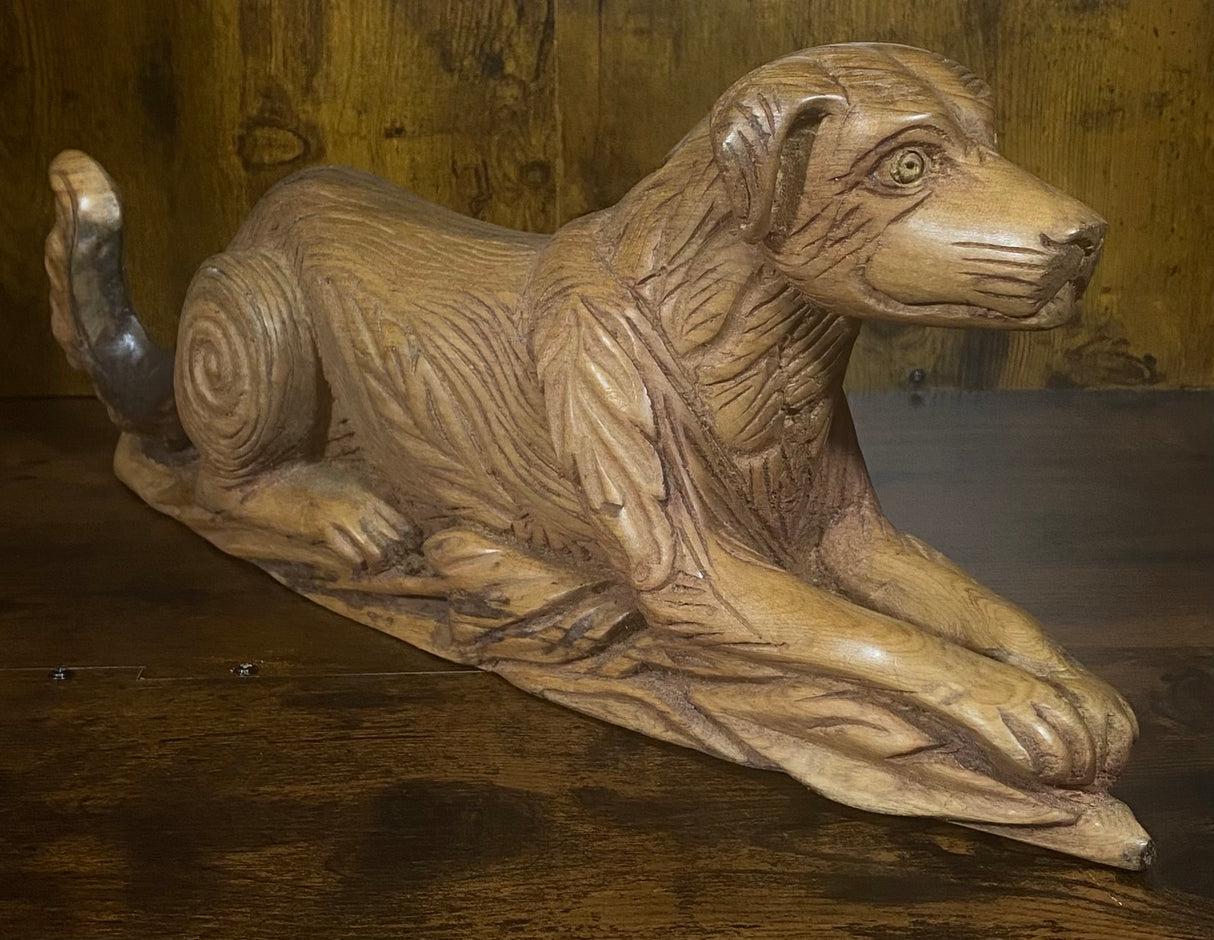 Textured Hand Carved Mahogany Resting Dog