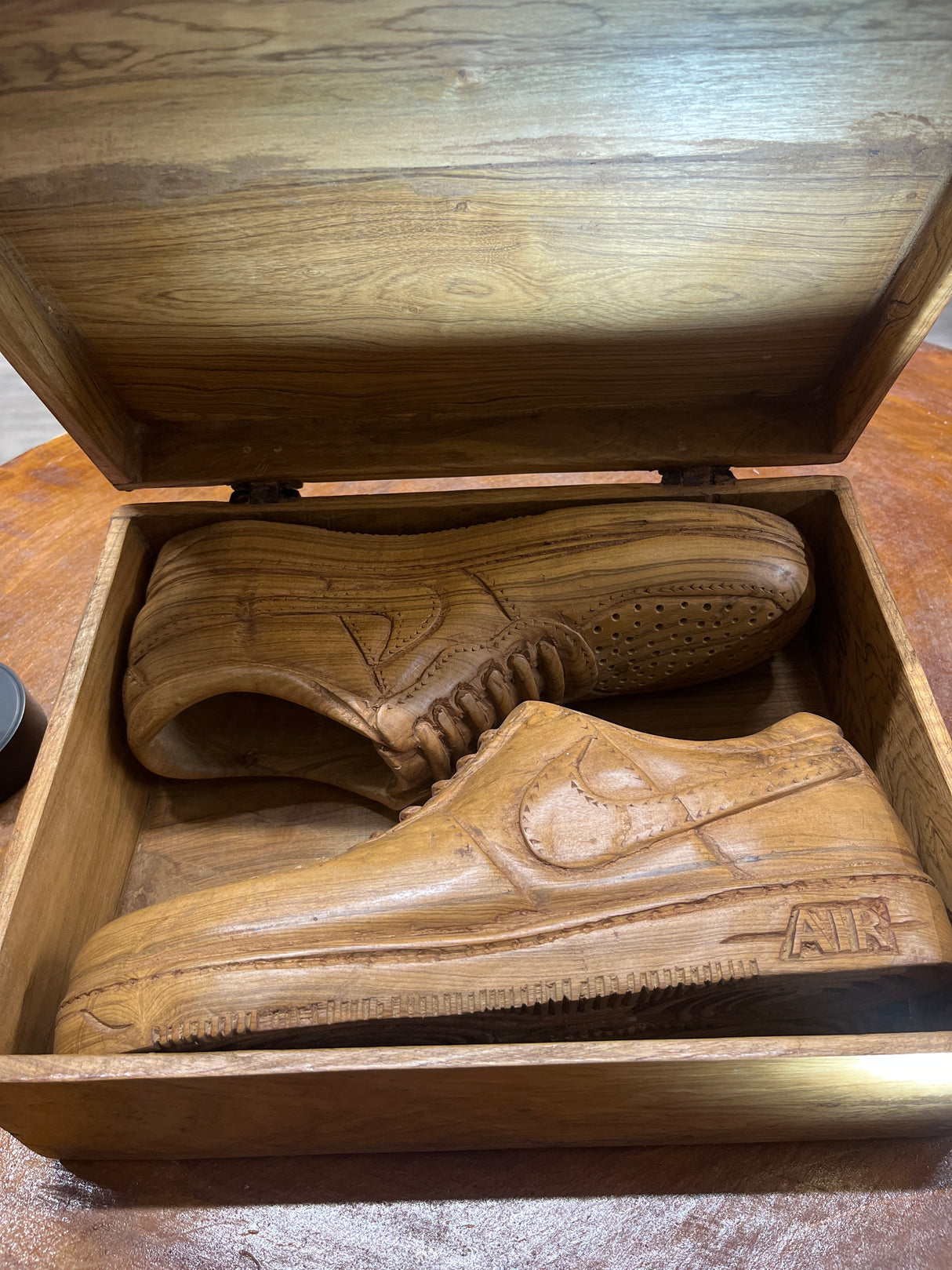 Pair of Nike Air Force One Low with Wooden Box V1.1 Hand Carved Mahogany Display Piece