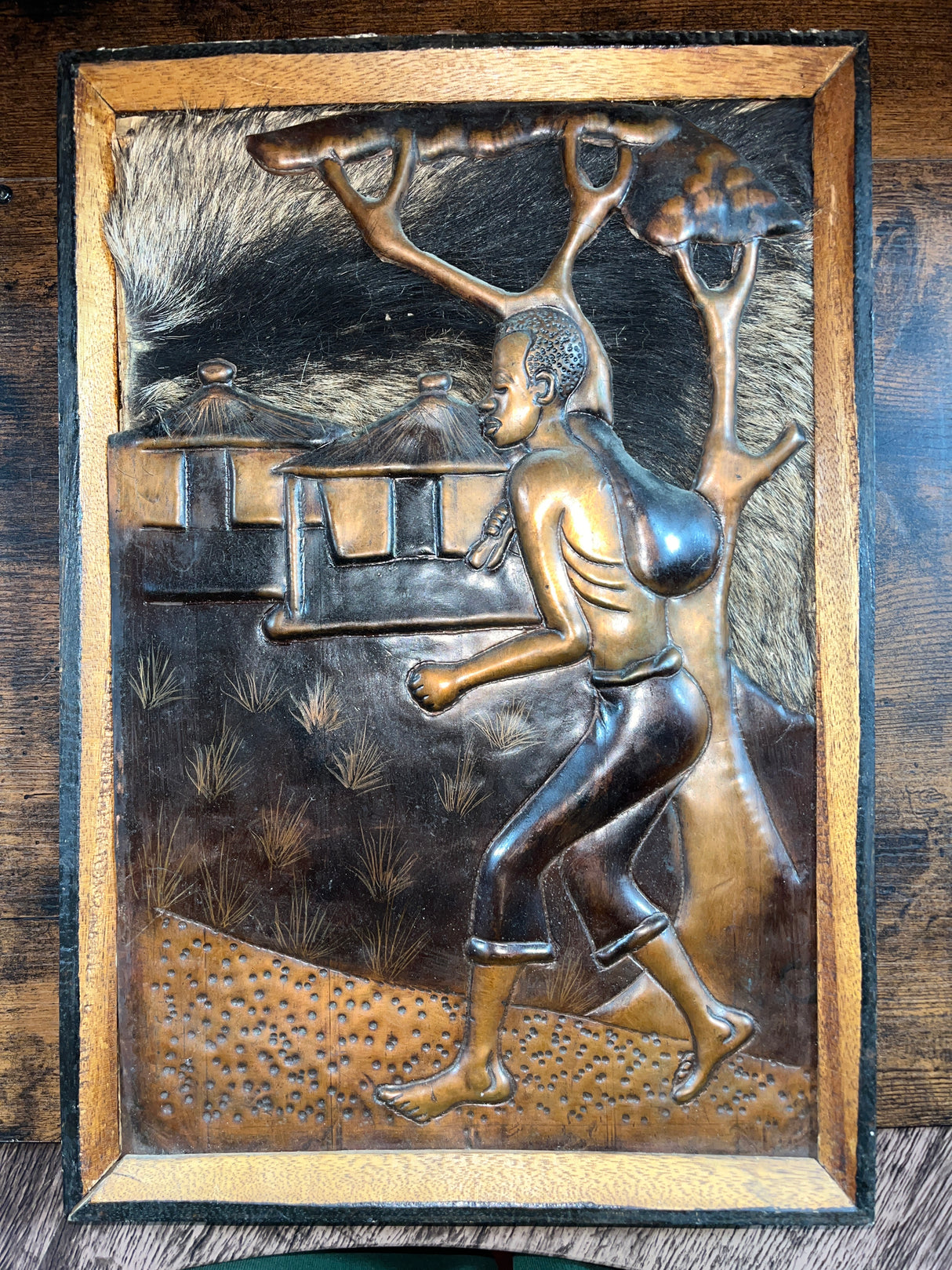 Hammered Copper Working Man With Fur