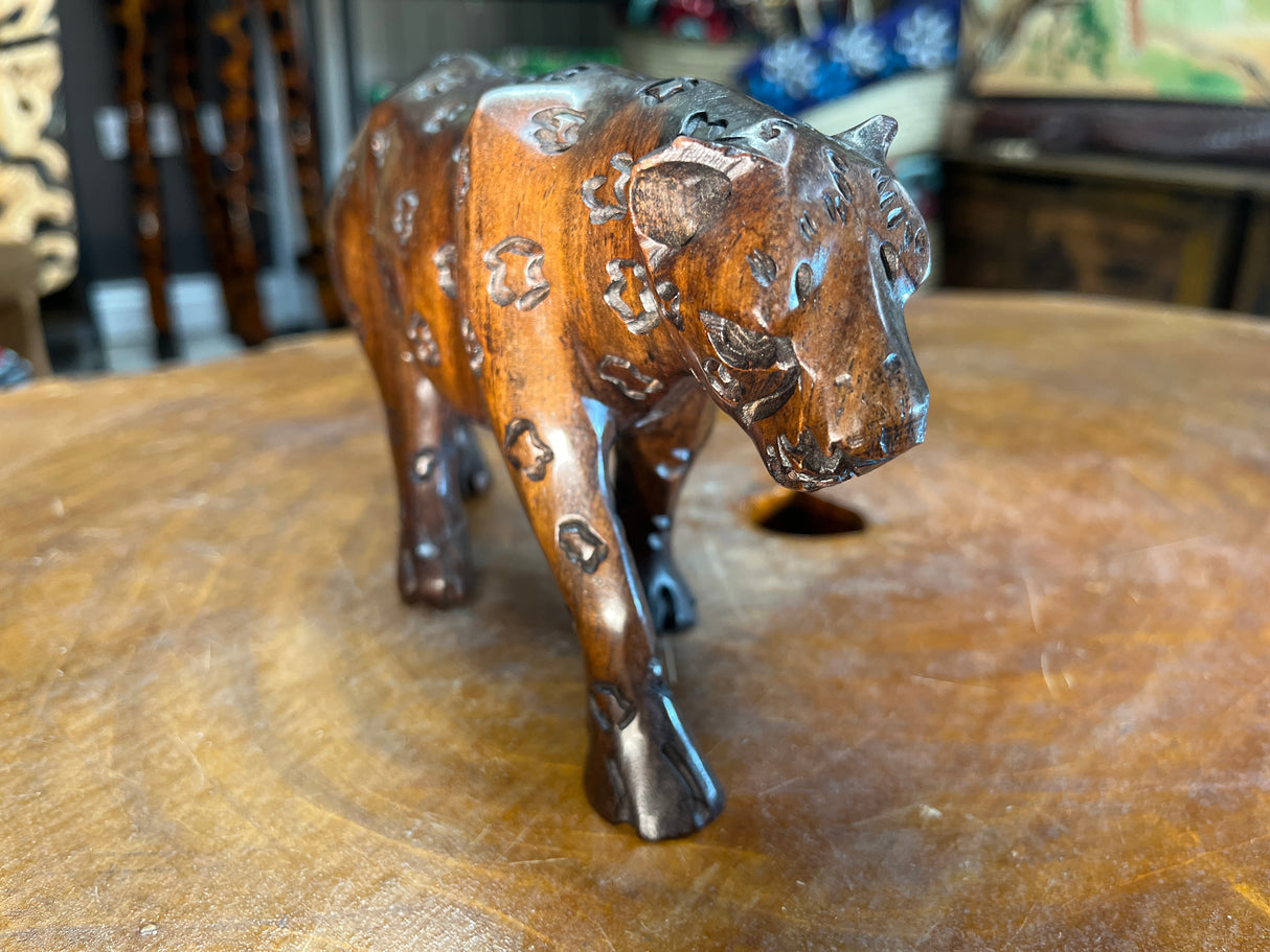 Hand Carved Ebony Wood Mother and Baby Leopard
