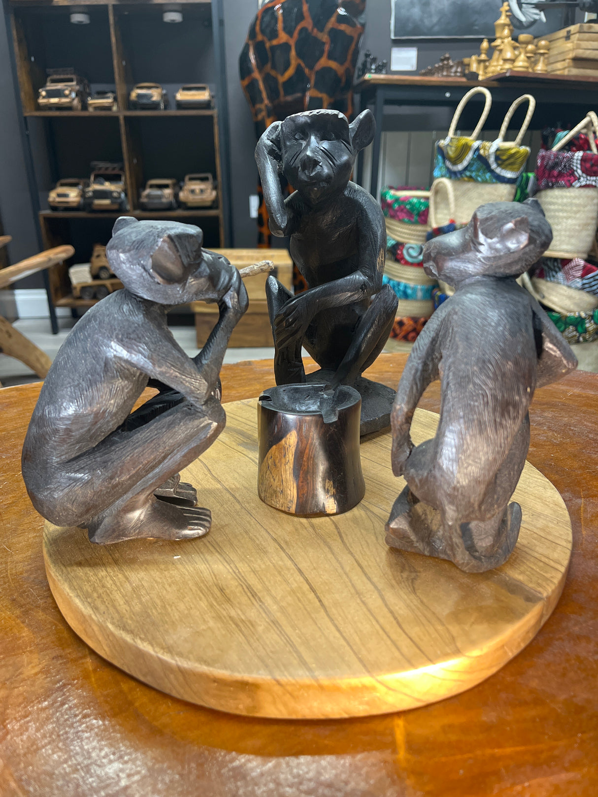 Custom Piece - 3 Smoking Monkeys Ashtray Ebony