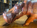 Big Reddish Colour Hand Carved Wooden Smiling Hippo - Mouth Closed (Heavy Piece)
