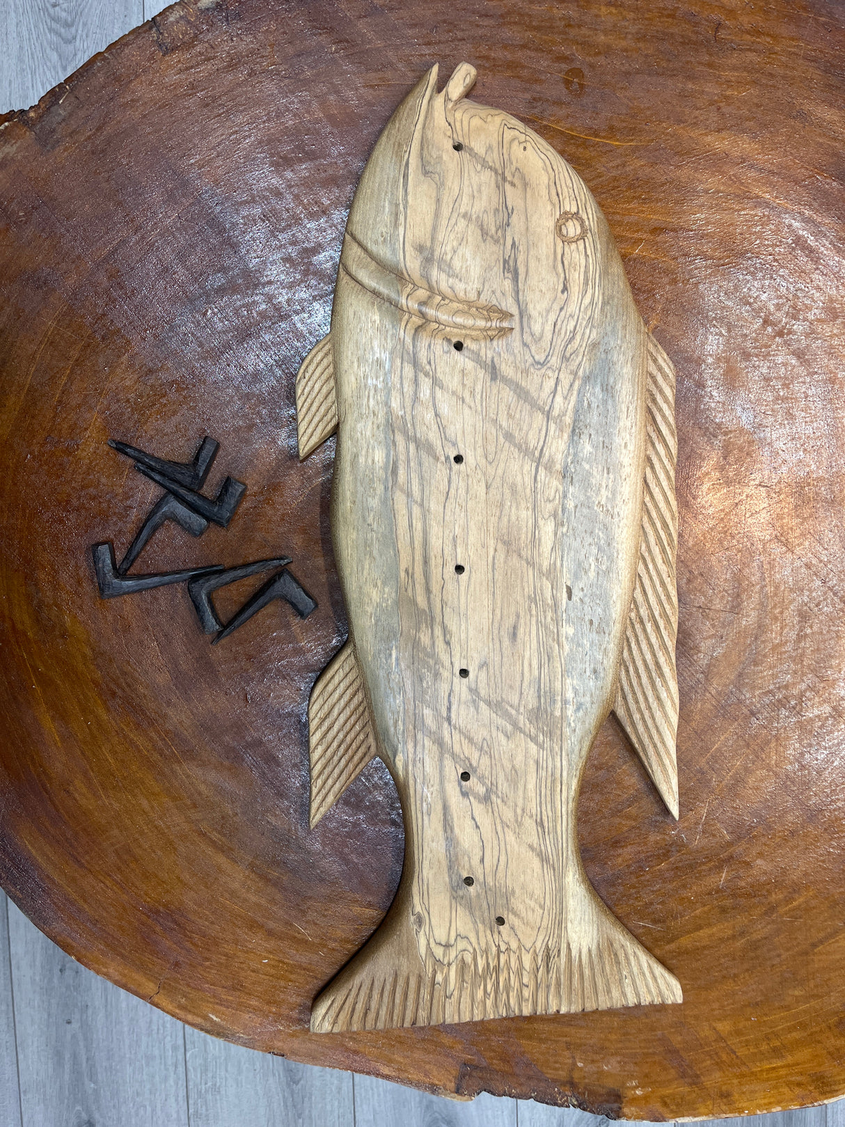 Large and Stunning Grained Wooden Handmade Fish Keyholder