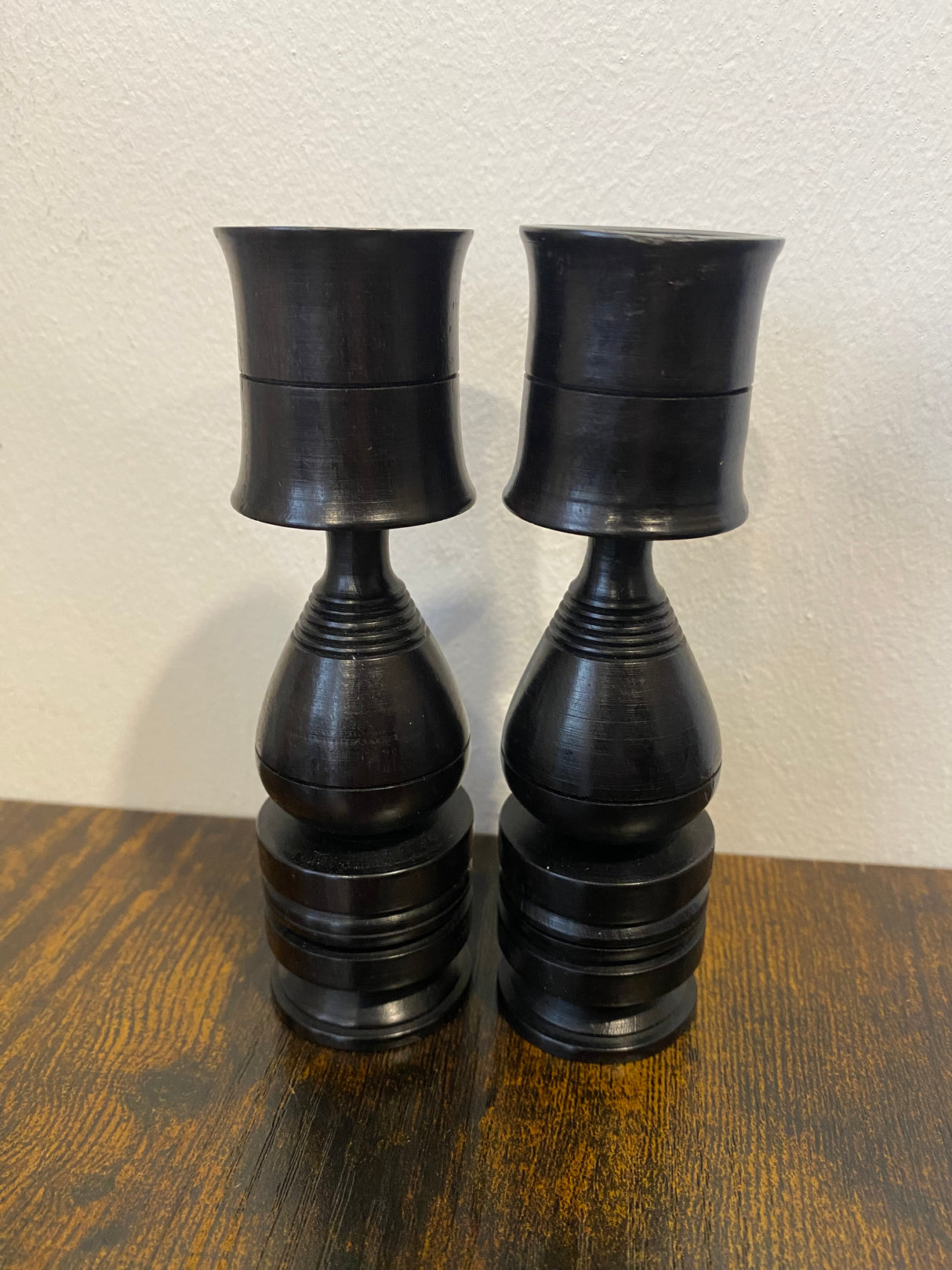 Pair of Handmade Ebony Candle Holders