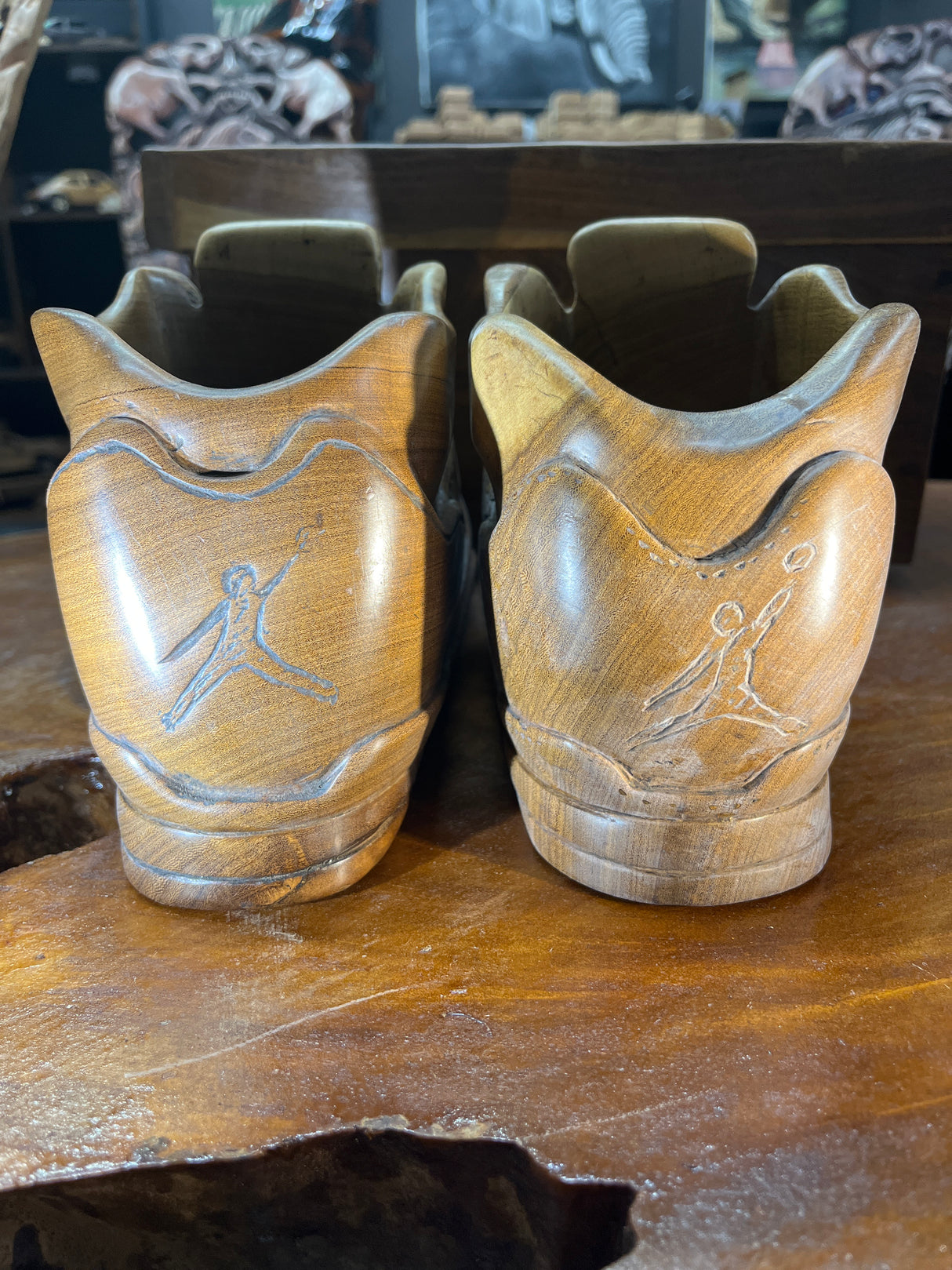 Pair of Jordan 5 V3.1 Hand Carved Mahogany Display Piece with Wooden Box