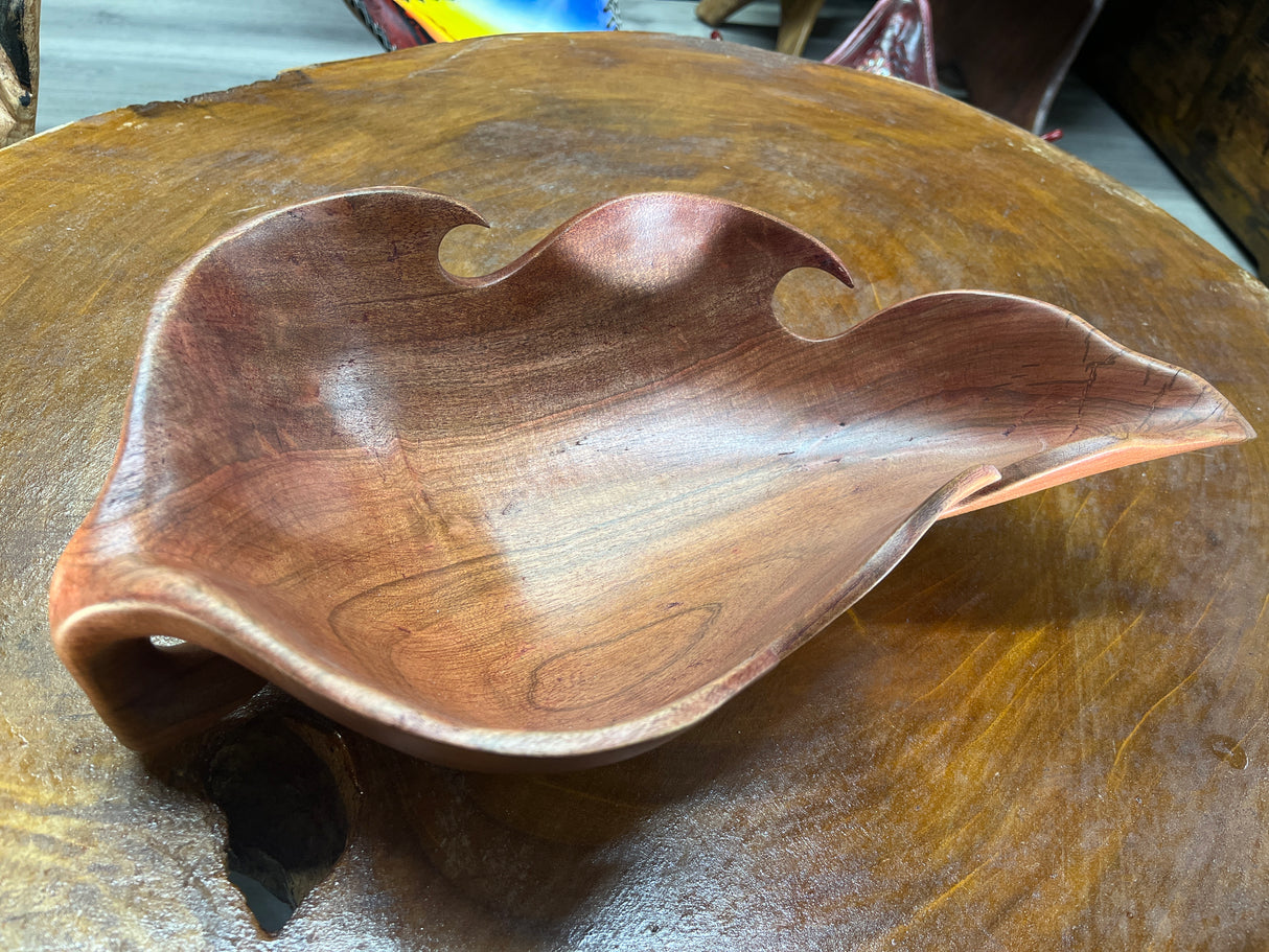 Medium Size Handmade Red Wooden Leaf Salad and Serving Dish