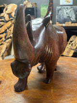 Hand carved Wooden Standing Rhino Curio (Reddish Brown)
