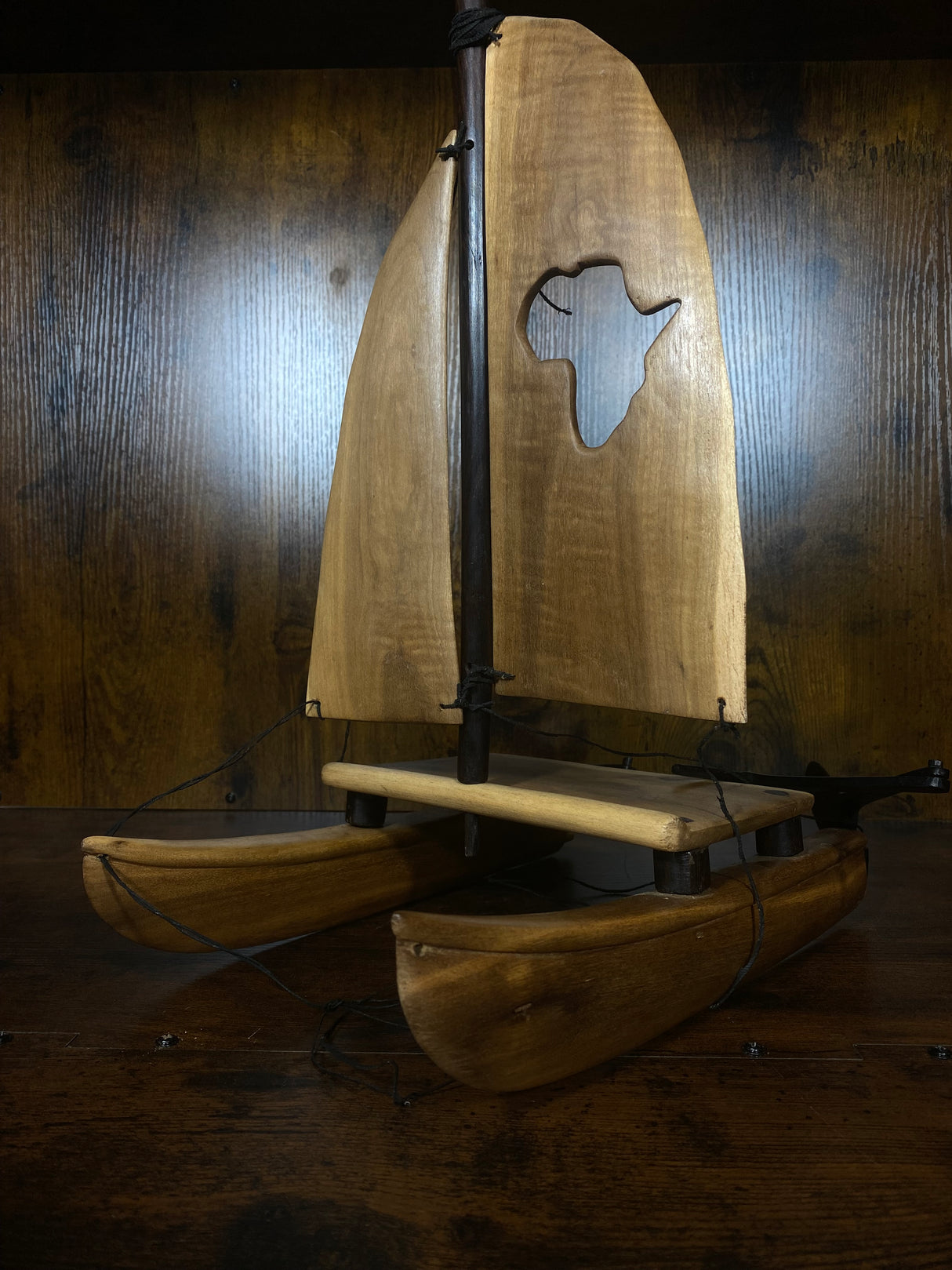 Hand Carved Boat With Africa Country Outline