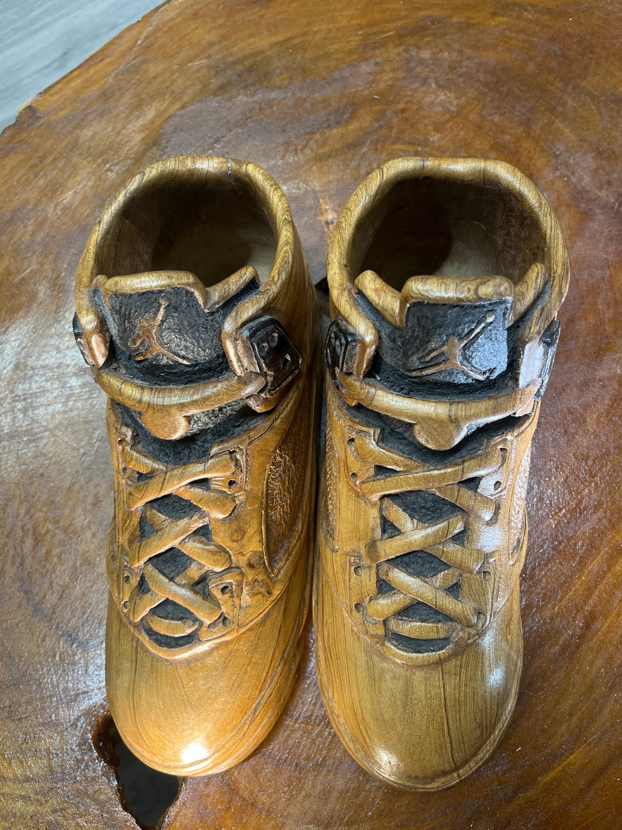 Pair of Jordan 5 V1.1 Hand Carved Mahogany Display Piece