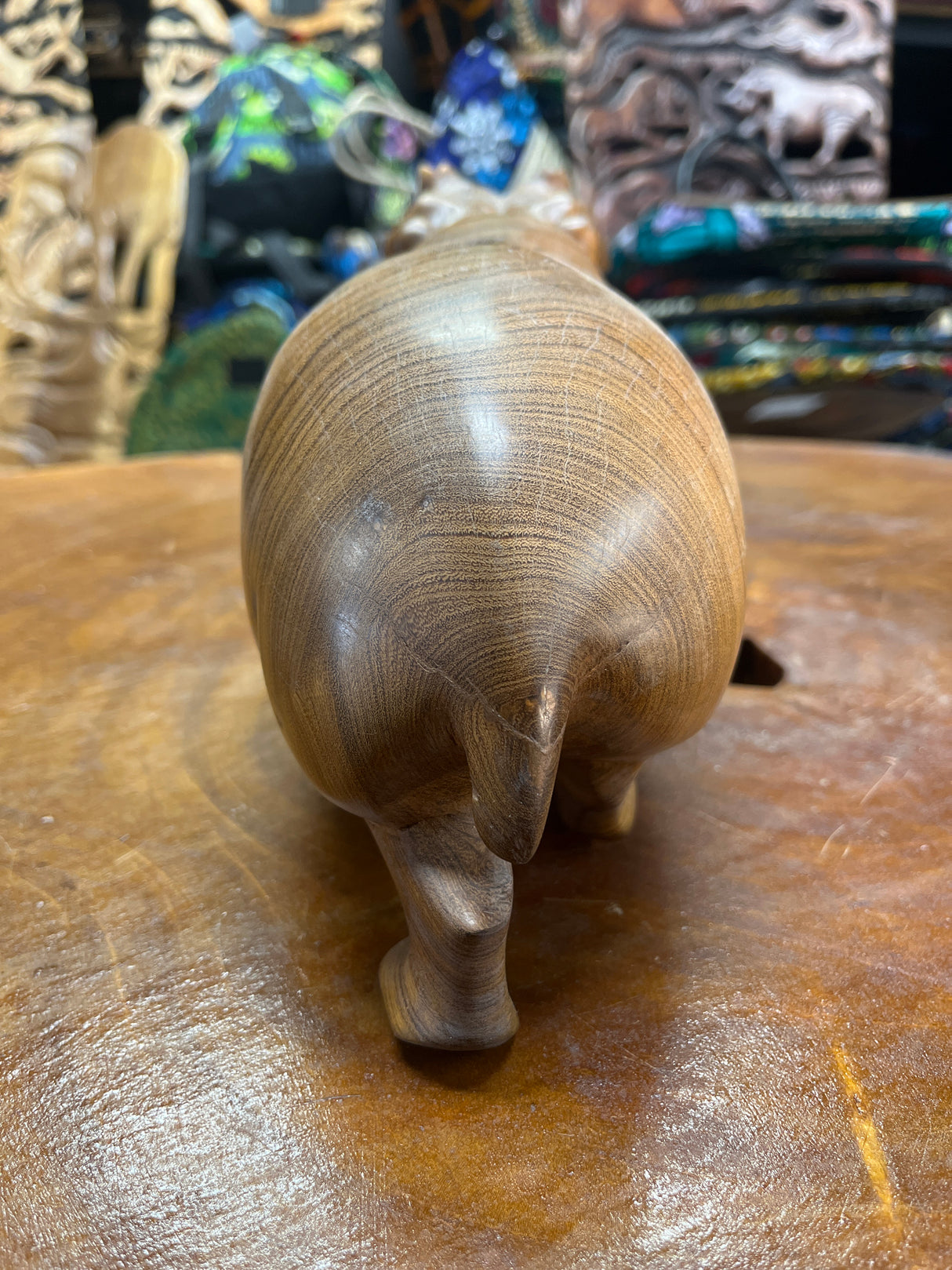 Hand Carved Wooden Hippo - Mouth Open With Teeth