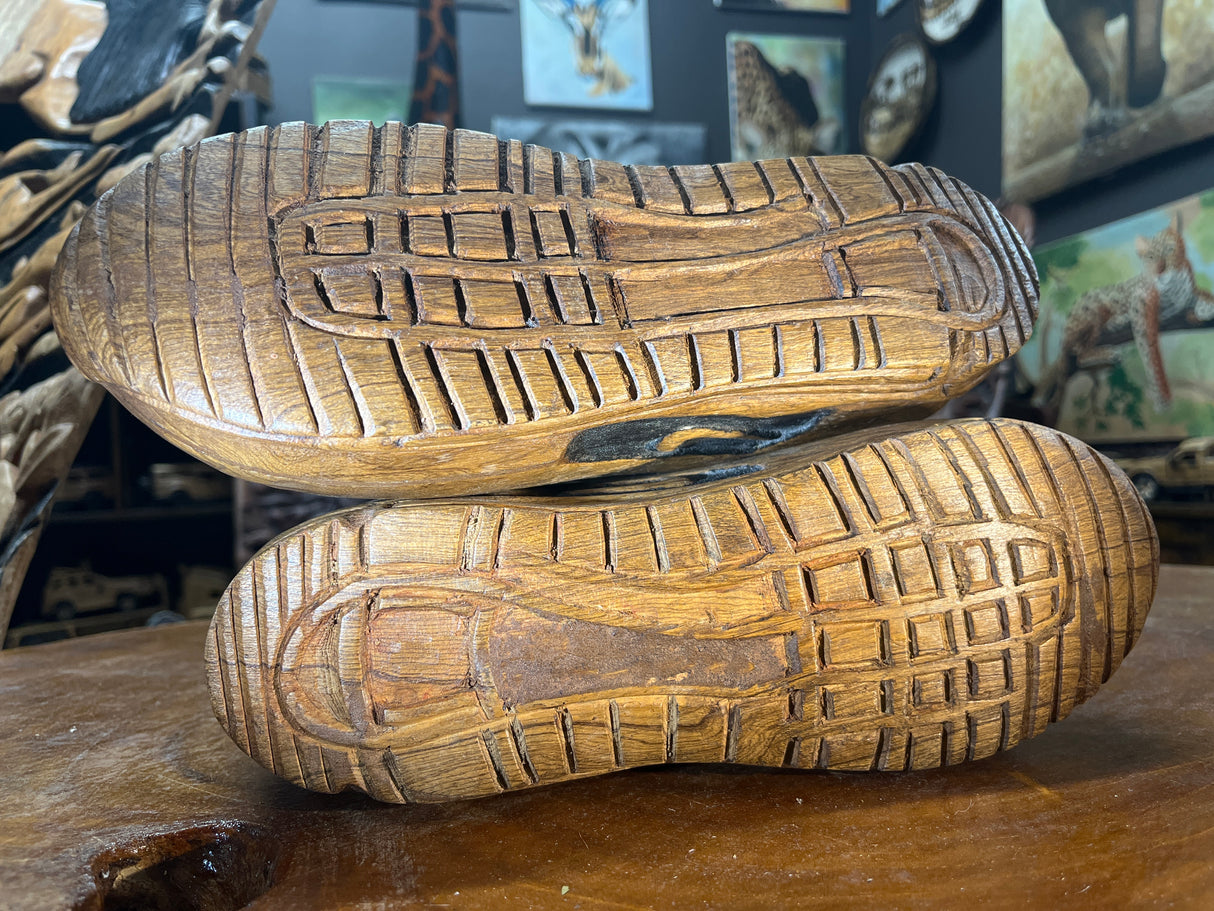 Pair of Nike Air Max 97 V1.2 Hand Carved Painted Mahogany Display Piece