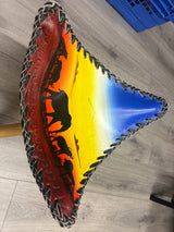 Handmade Folding Tripod Chair with an African Savannah Sunset on the Leather Seat - Tanzania