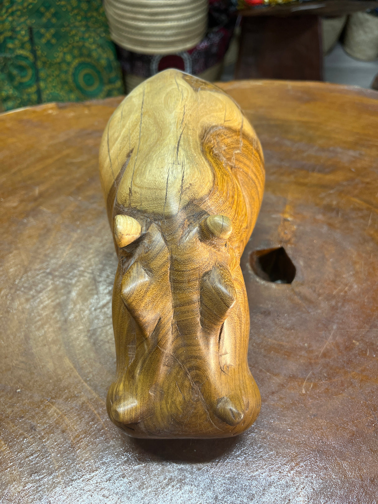 Hand Carved Beautifully Grained Wooden Hippo - Mouth Closed