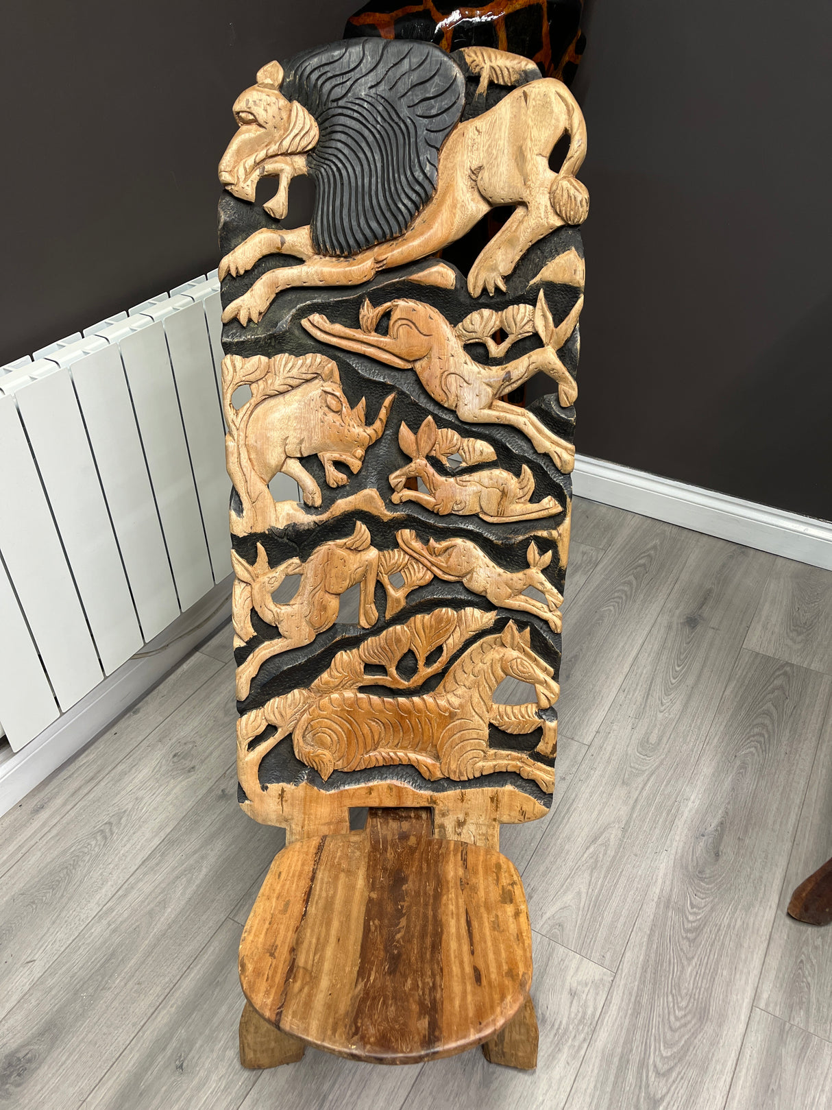 Large Functional Hand Carved Malawian Animal Story Chair