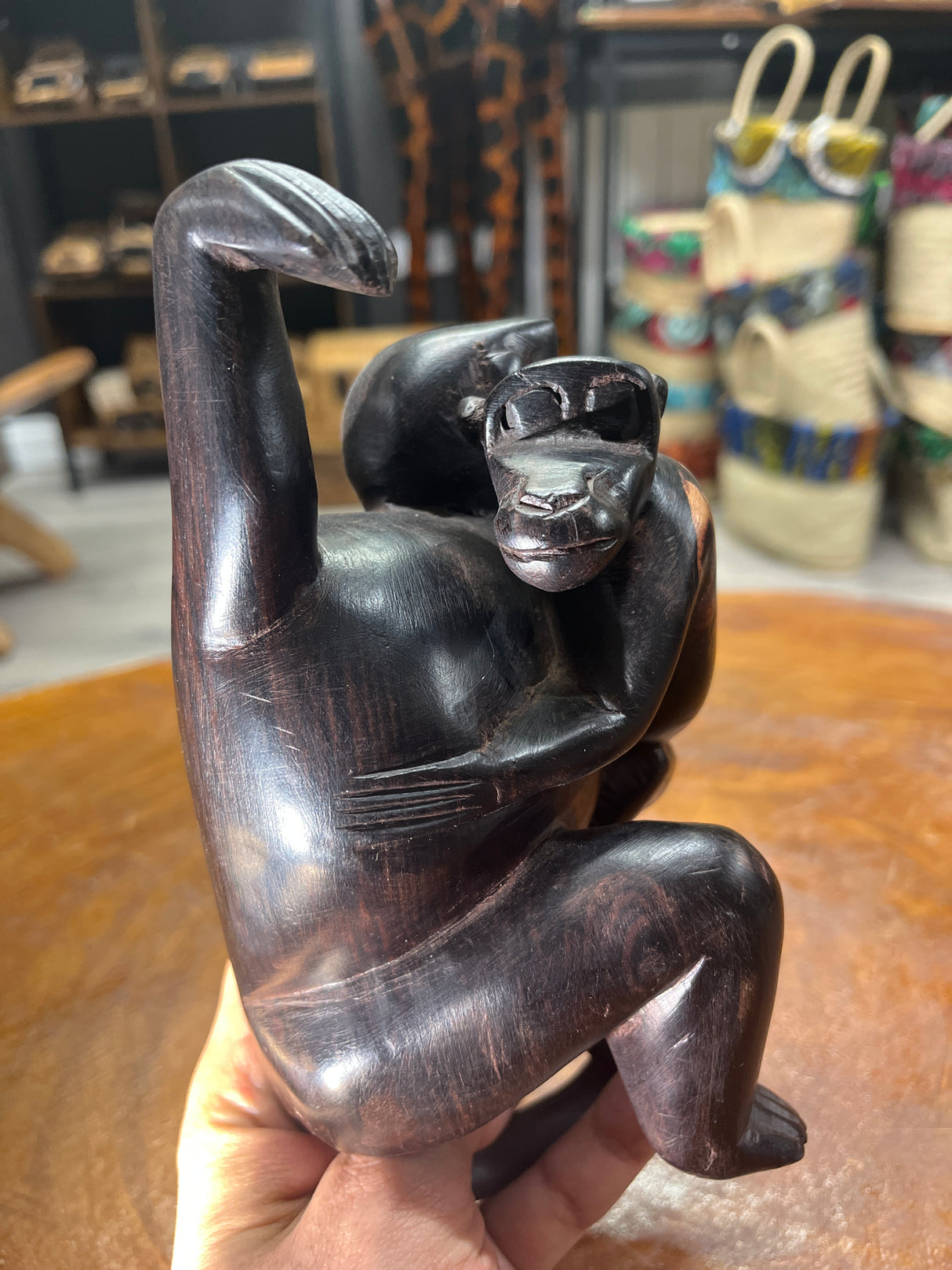 Hanging Ebony Mother and Baby Monkey