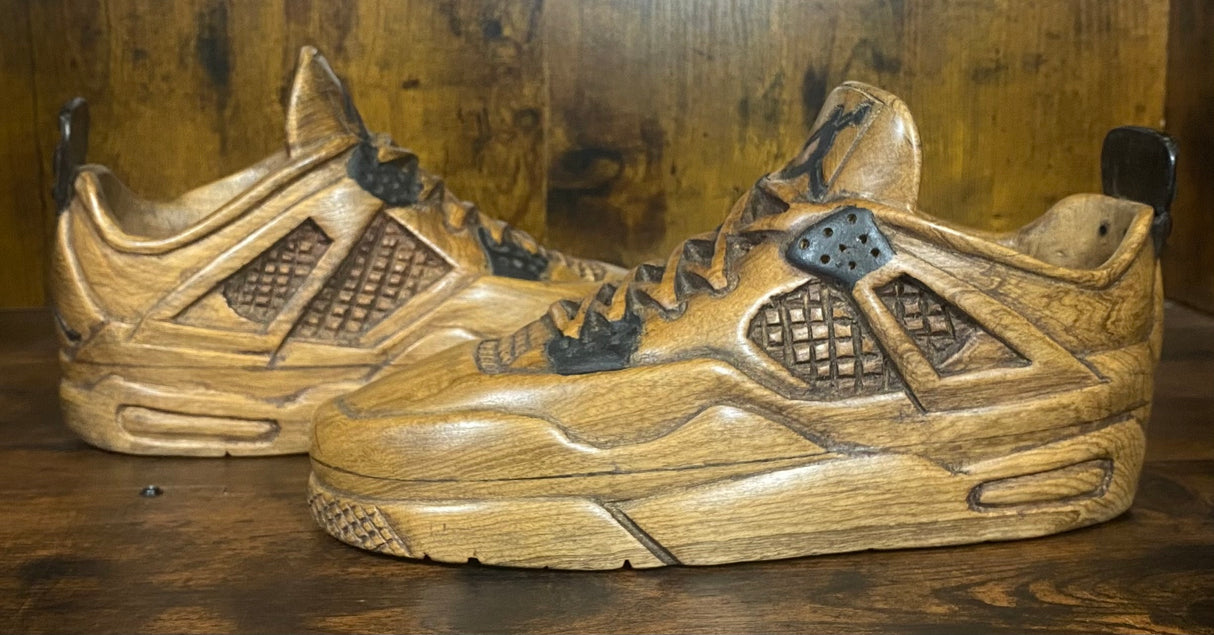 Pair of Jordan 4 V3.1 Hand Carved Mahogany Display Piece
