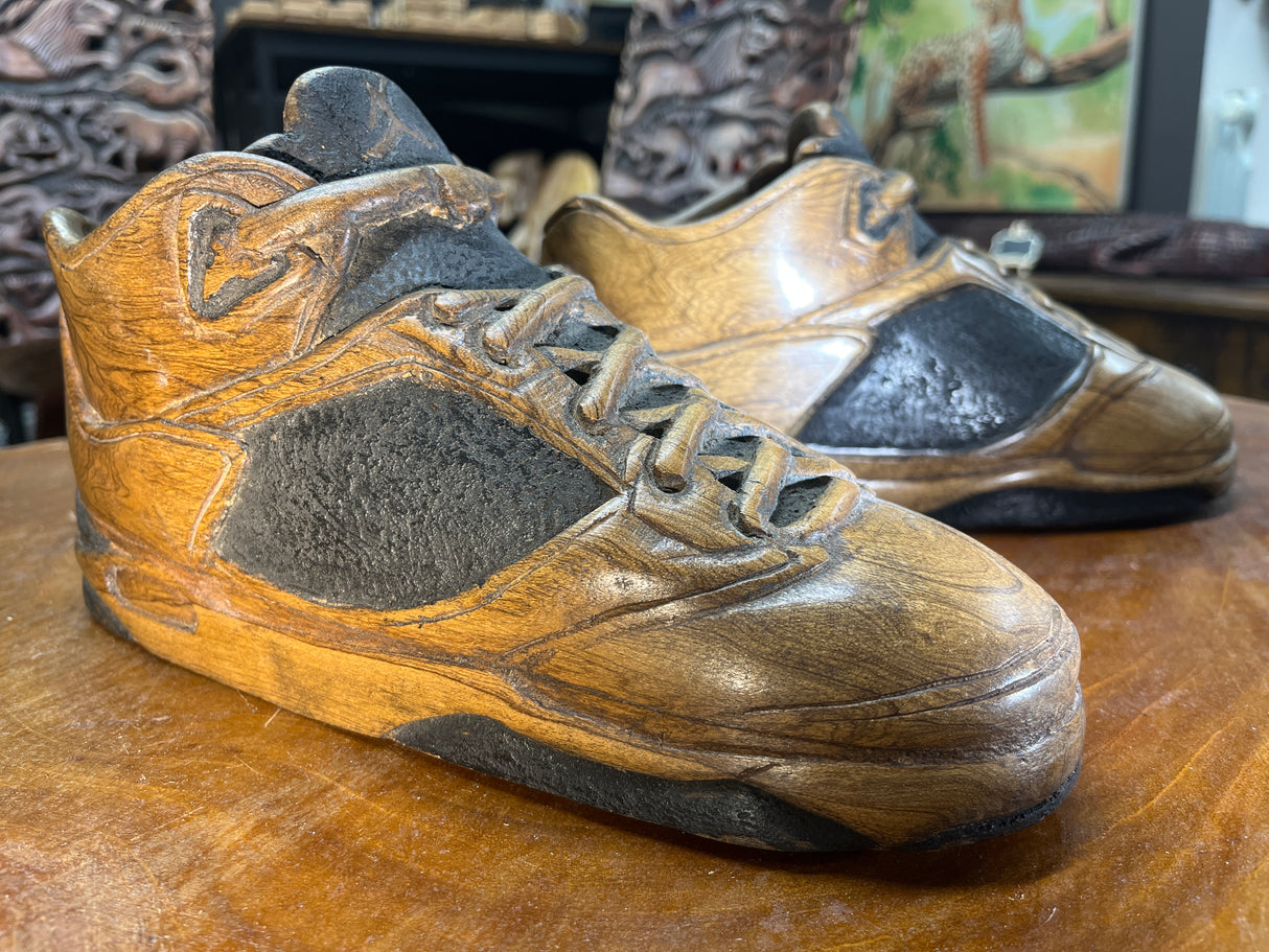 Pair of Jordan 5 V1.2 Hand Carved Mahogany Display Piece