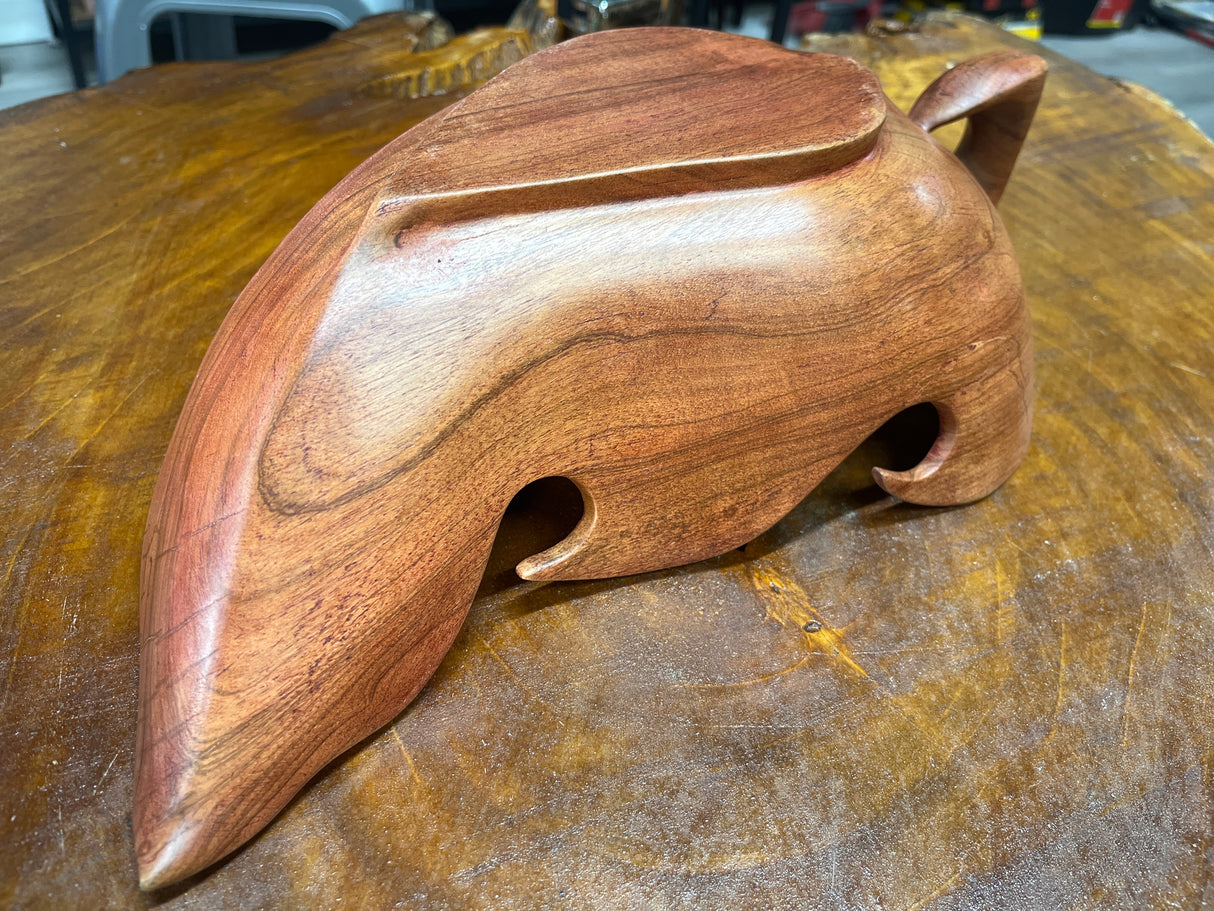 Medium Size Handmade Red Wooden Leaf Salad and Serving Dish