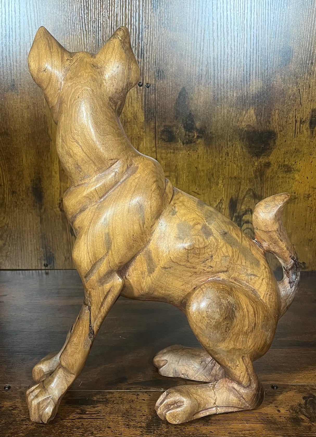 Hand Carved Mahogany Head Side Turned Dog