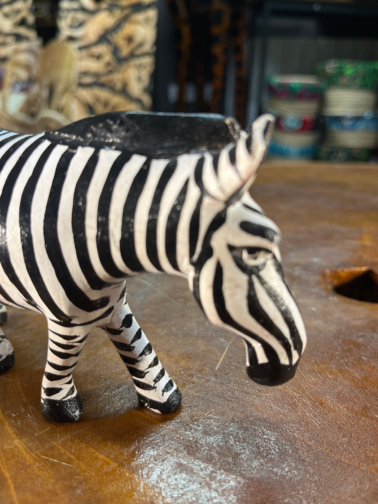 Hand Carved Wooden Painted Striped Zebra