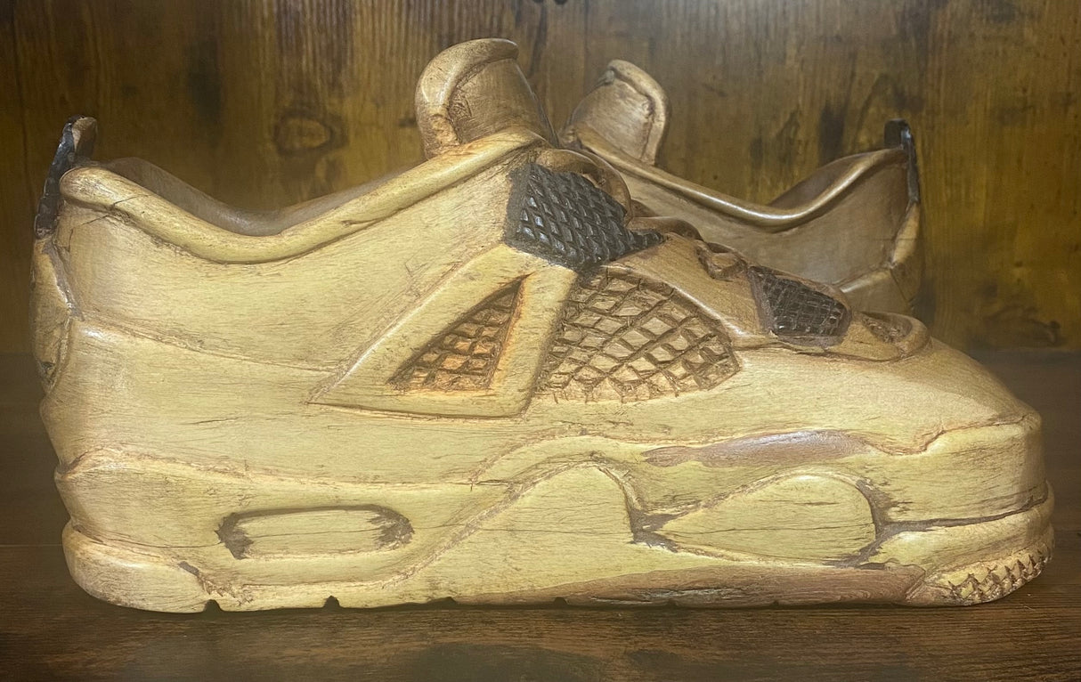 Pair of Jordan 4 V1.2 Hand Carved Mahogany Display Piece