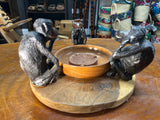 Not so Wise 3 Smoking Monkeys Ash Tray - Handmade Ebony Monkeys