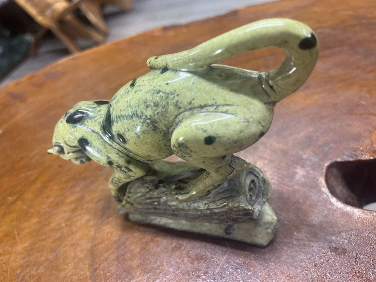 Stone Panther on a Log Handmade In Malawi