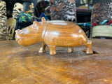 Small Hand Carved Wooden Hippo - Mouth Closed