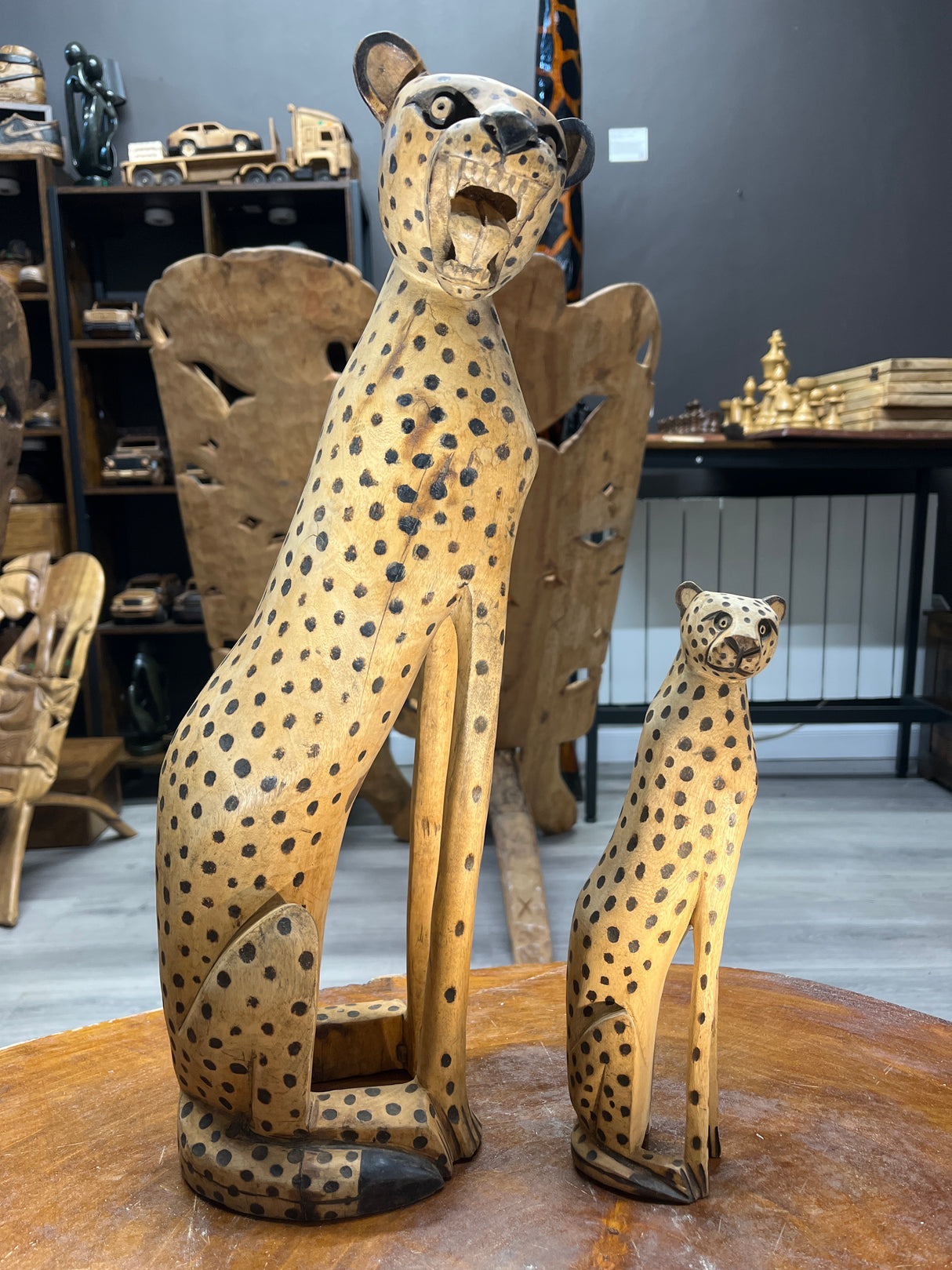 Hand Carved Mother and Baby Cheetah