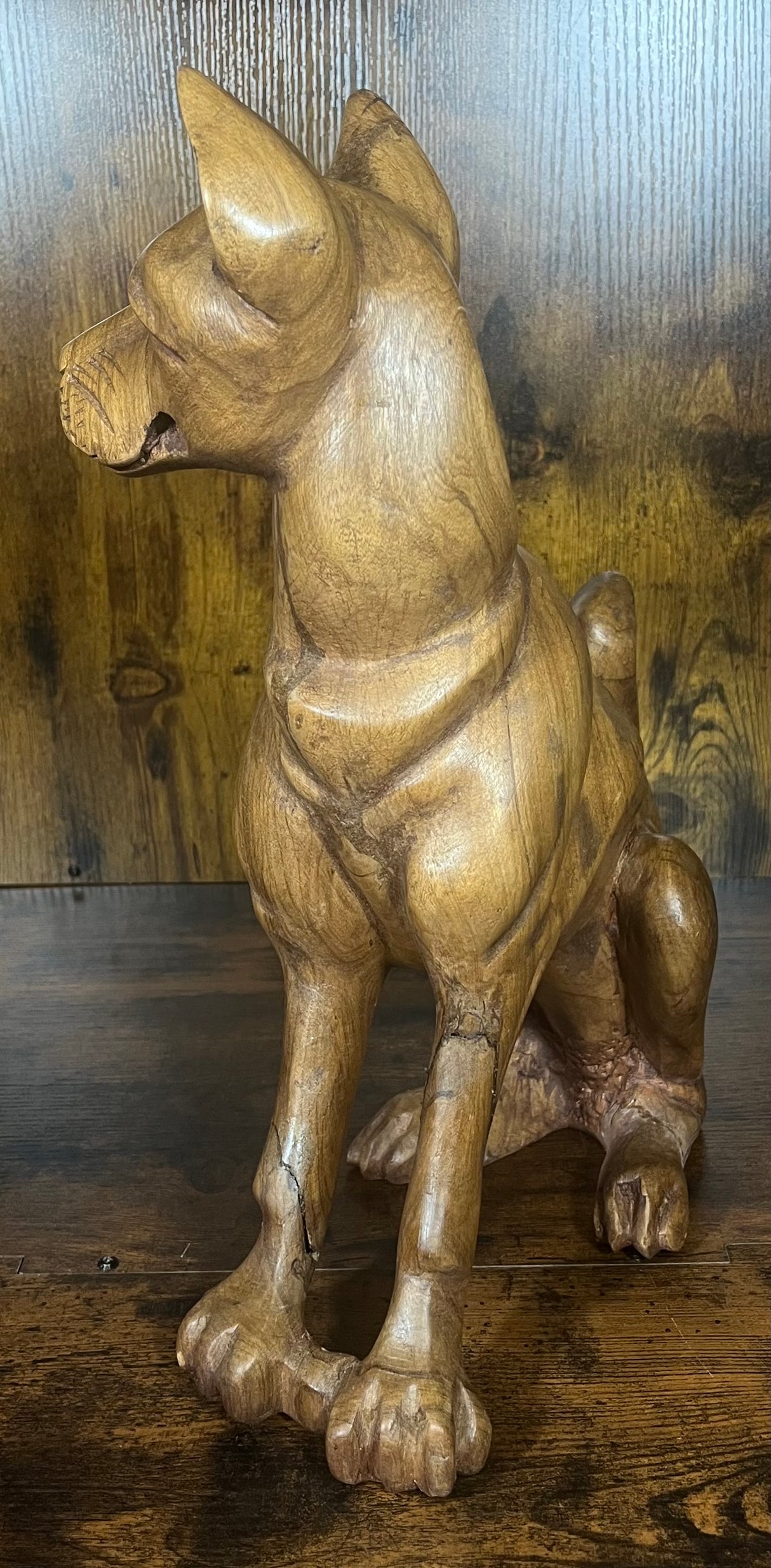 Hand Carved Mahogany Head Side Turned Dog