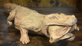 Hand Carved Mahogany Komodo Eating Prey