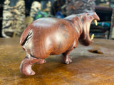 Small Hand Carved Reddish Wood Hippo - Mouth Open With Teeth