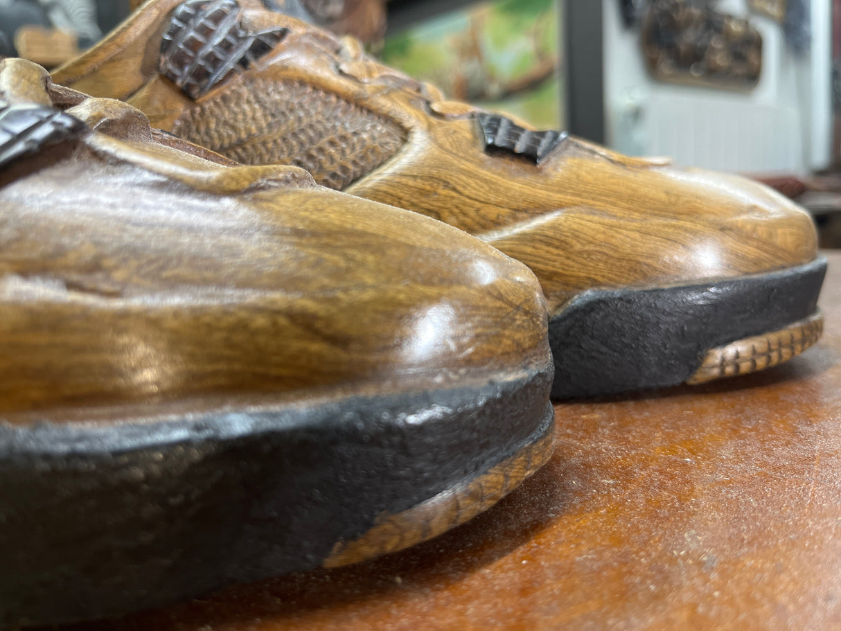 Pair of Jordan 4 V1.1 Hand Carved Mahogany Display Piece