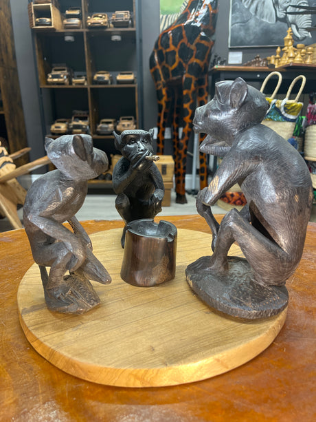 Custom Piece - 3 Smoking Monkeys Ashtray Ebony