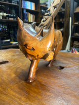 Bold Handcarved Wooden Standing Rhino Curio
